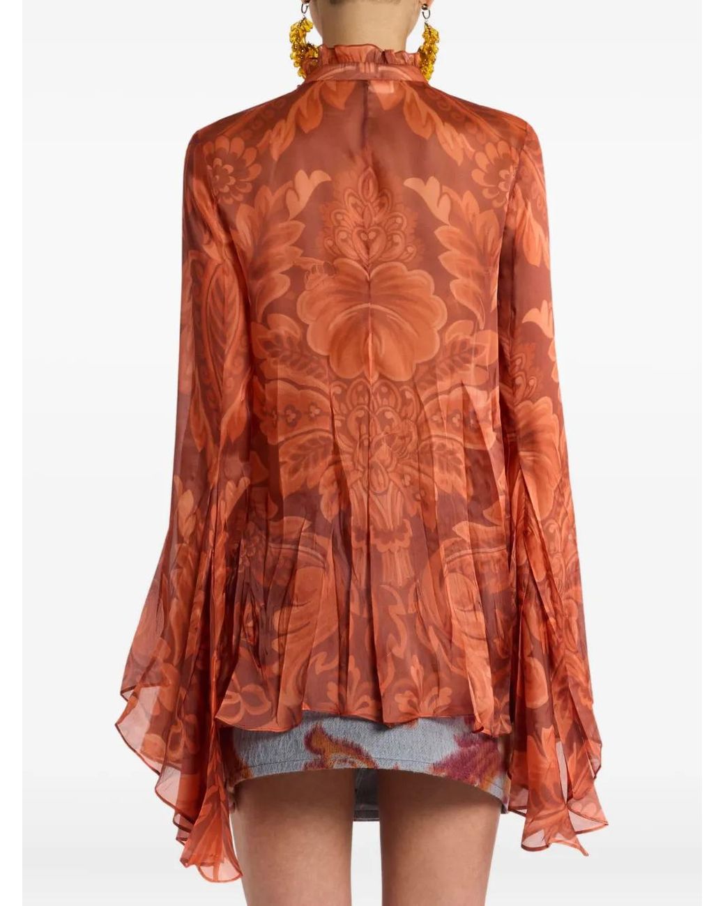 Etro Brown Pleated Floral-Print Shirt