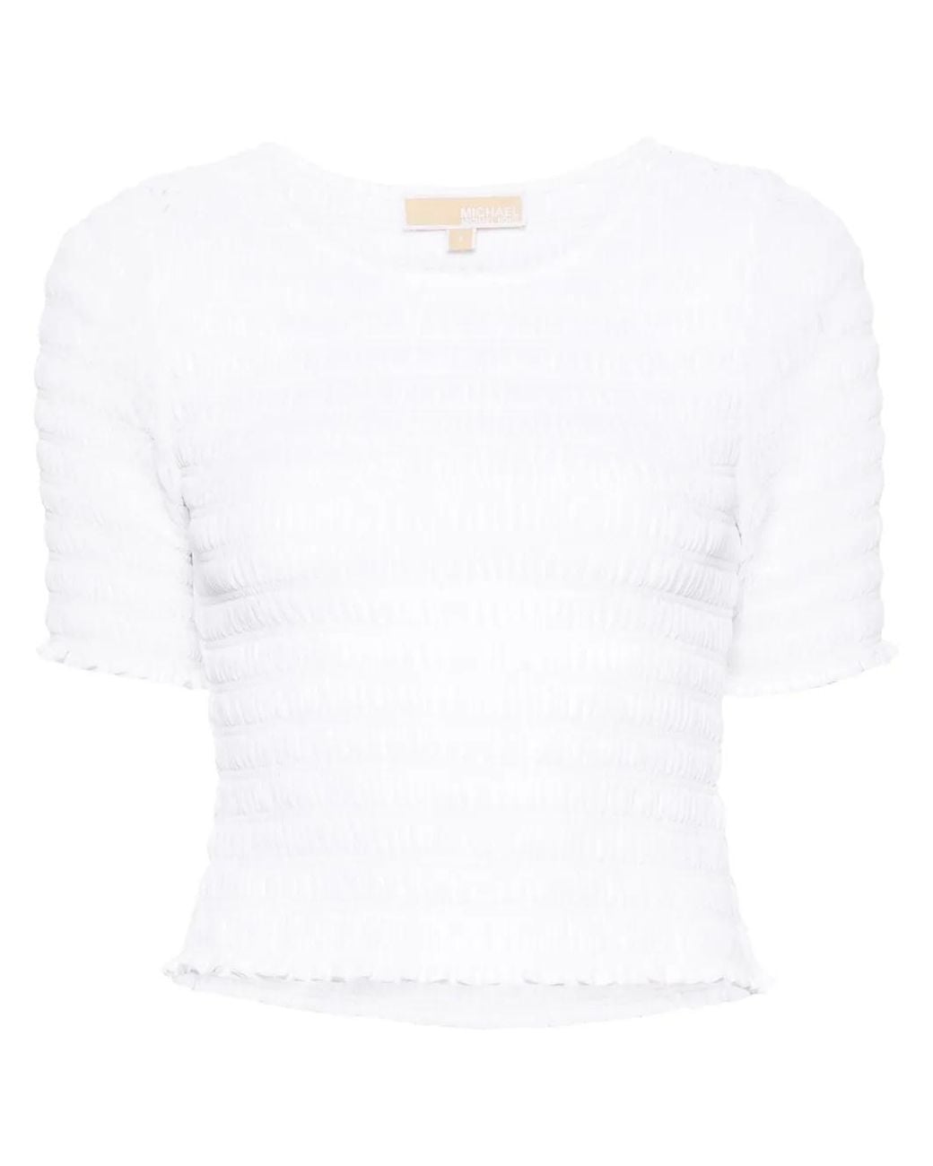 MICHAEL Michael Kors White Ruffled-Trim Smocked T-Shirt