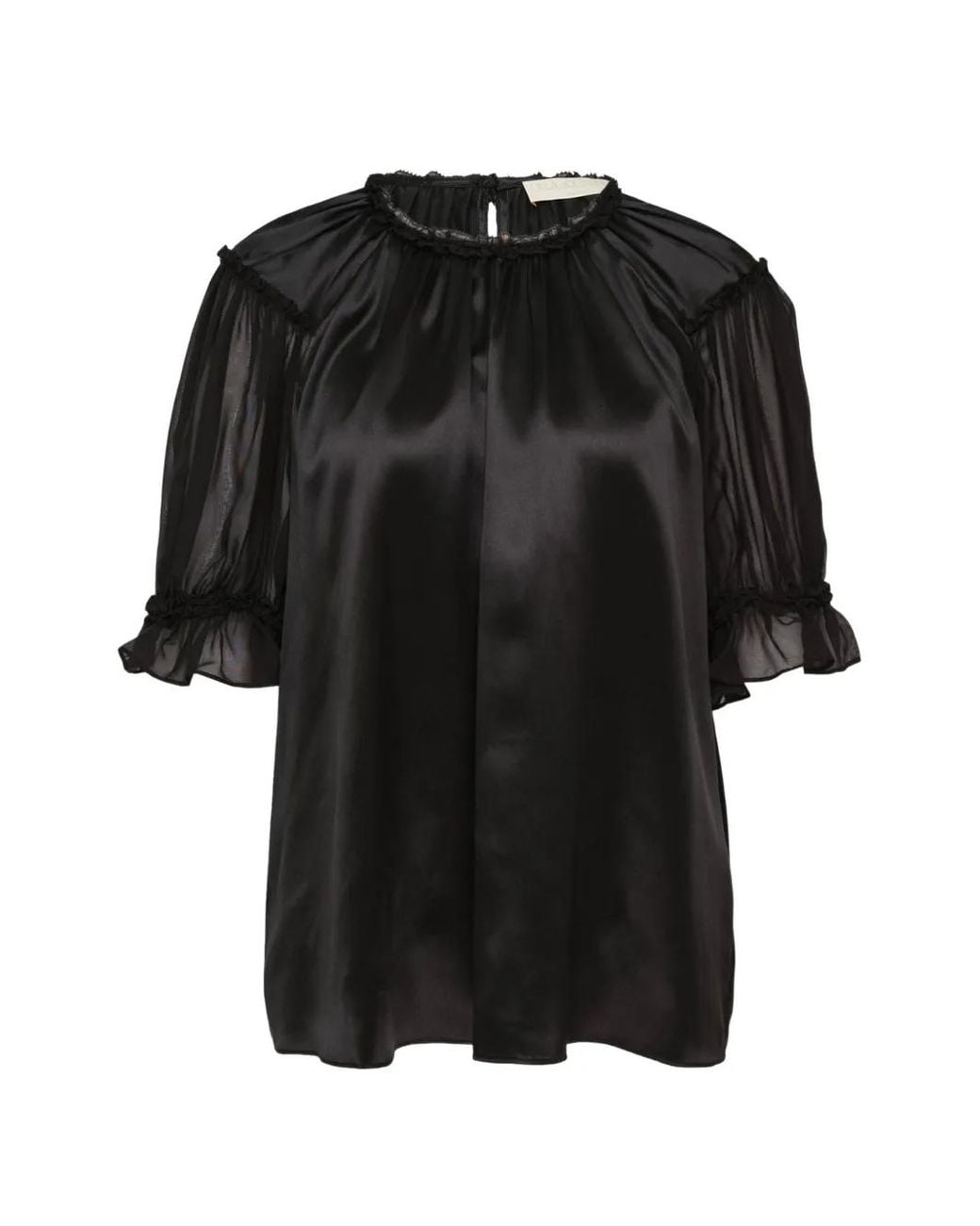 Ulla Johnson Black Alina Ruffled-Details Silk Blouse