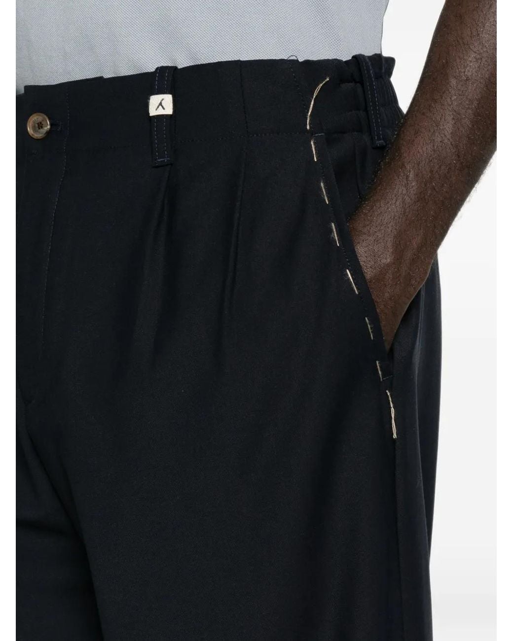Myths Blue Pleated-Front Wide-Leg Trousers for men