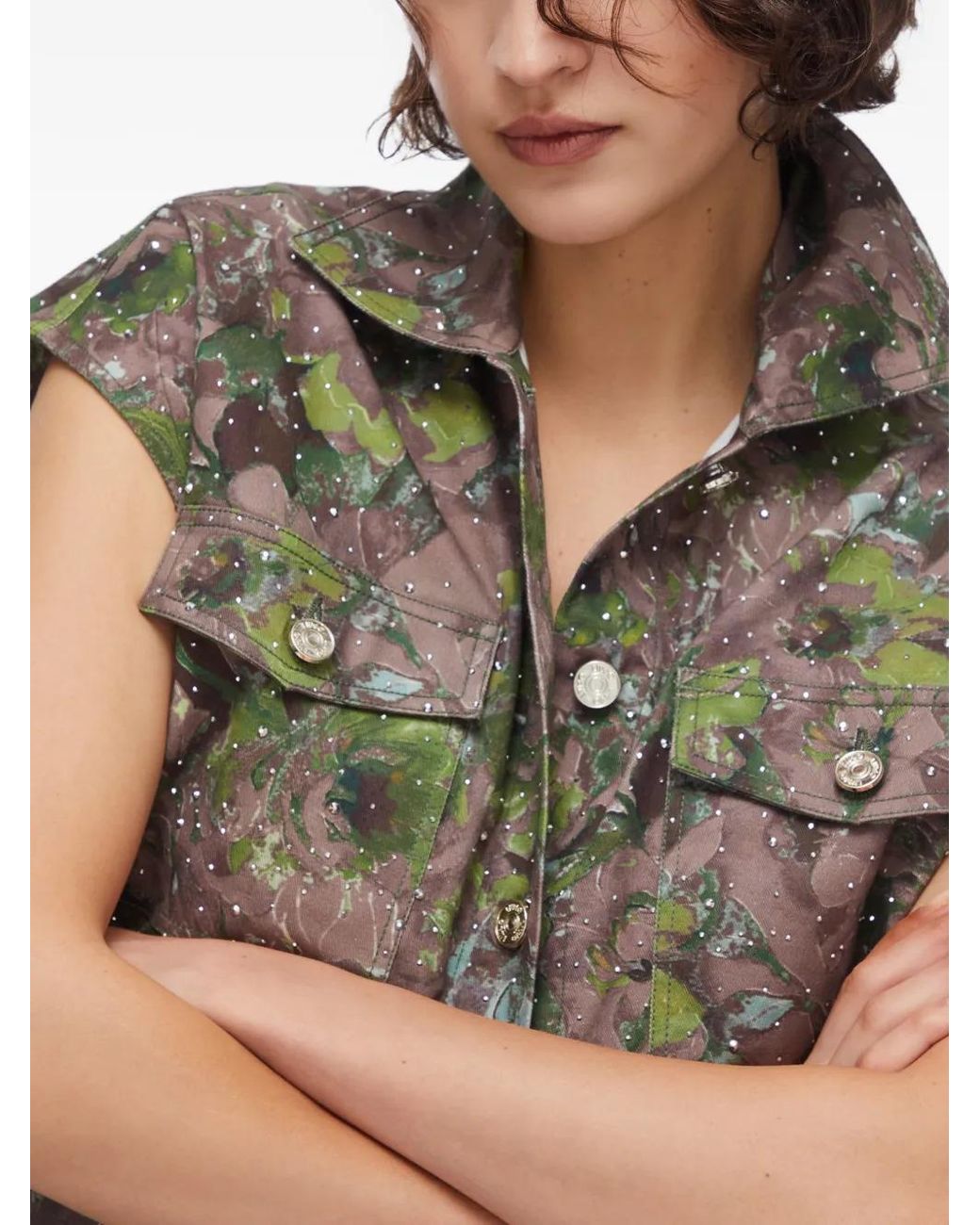 Liu Jo Gray Printed Chest-Pocket Vest