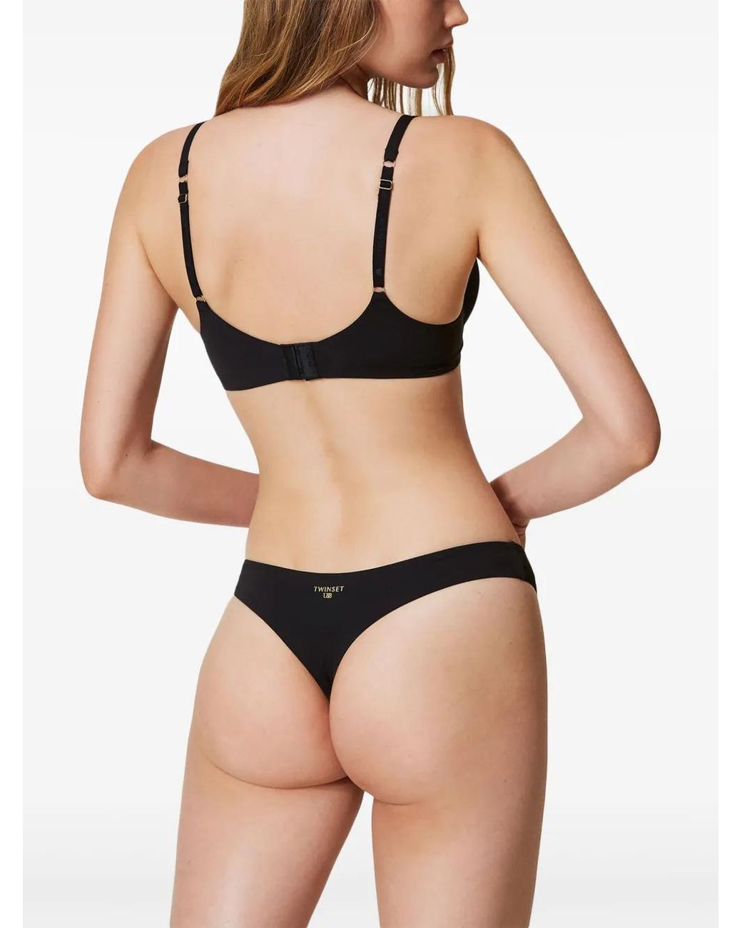 Twinset Black Charmeuse Thong Briefs