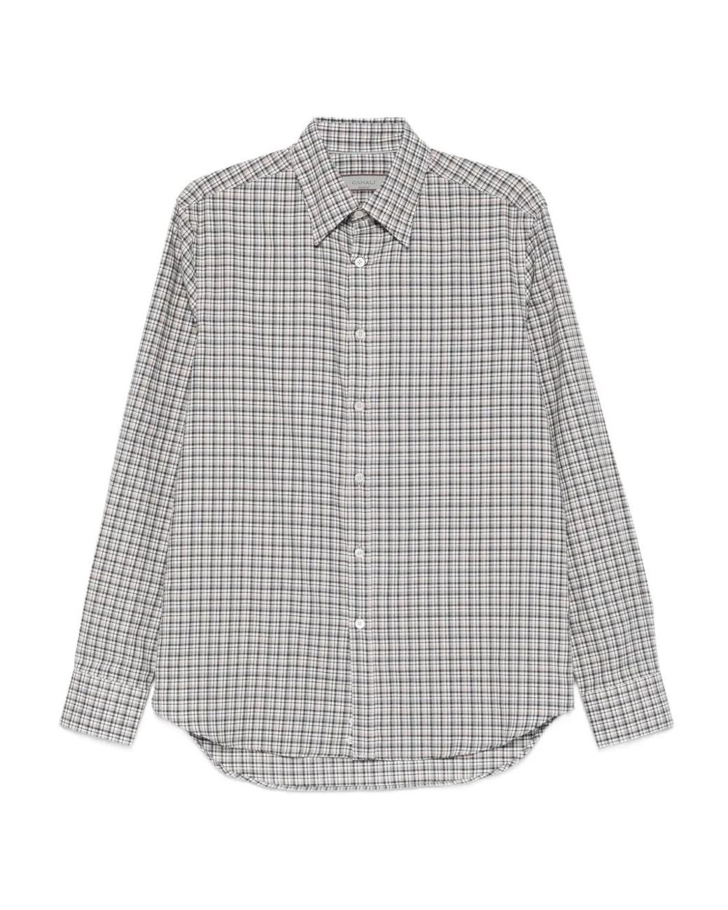 Canali Gray Checked Cotton Shirt for men