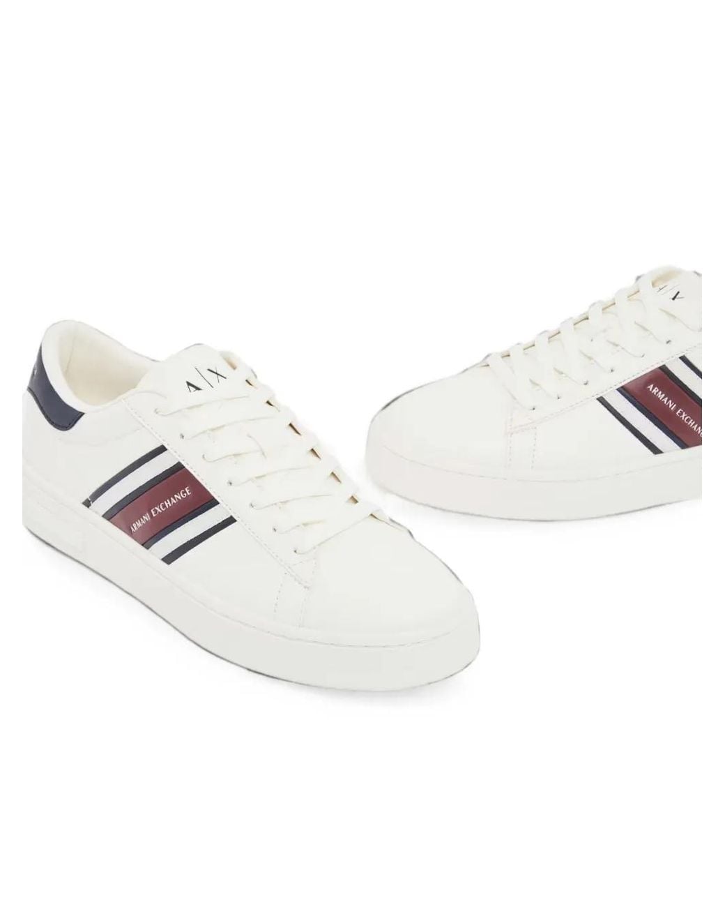 ARMANI EXCHANGE White Logo-Print Striped Sneakers for men