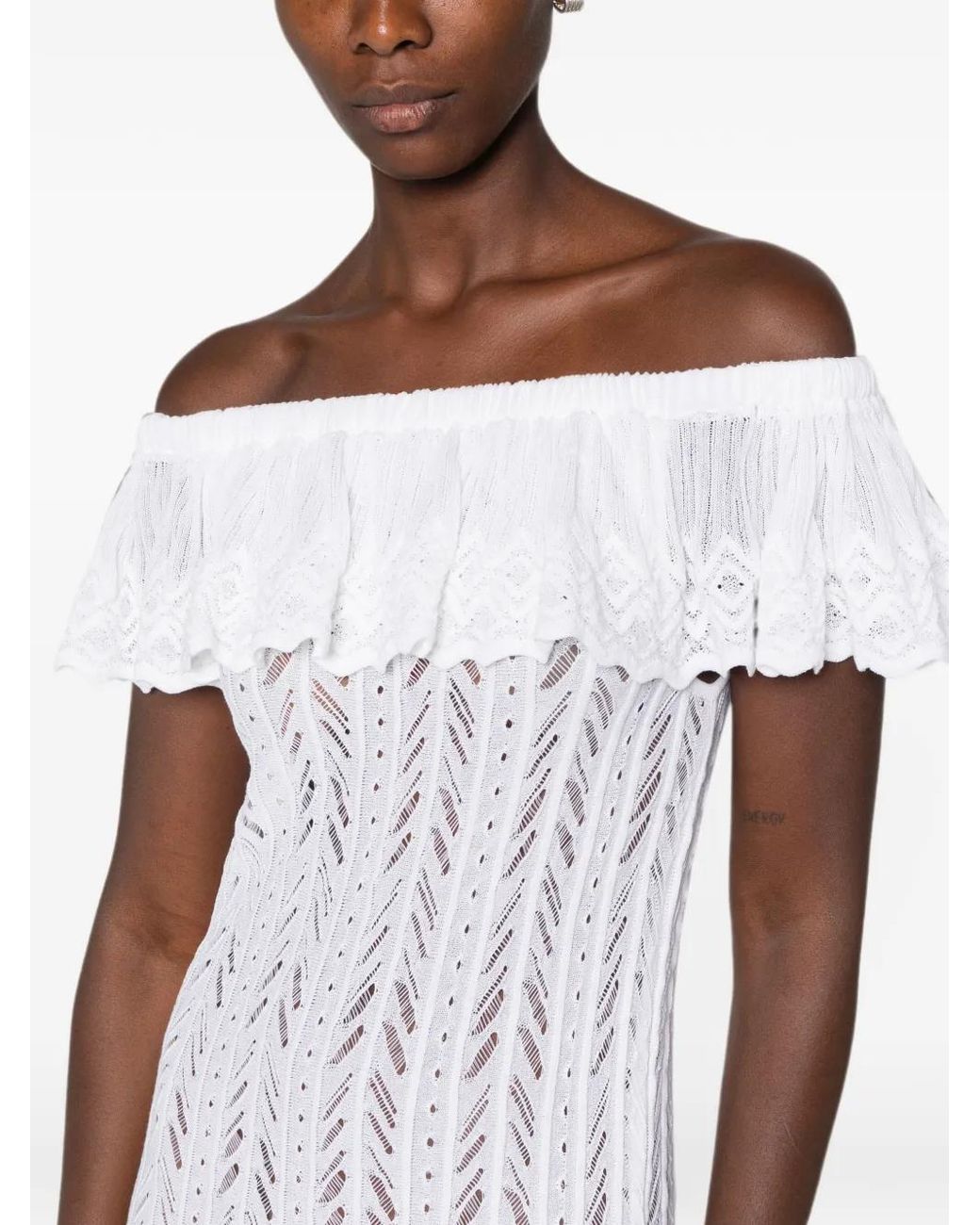 Antonino Valenti White Off-Shoulder Ruffled Maxi Dress