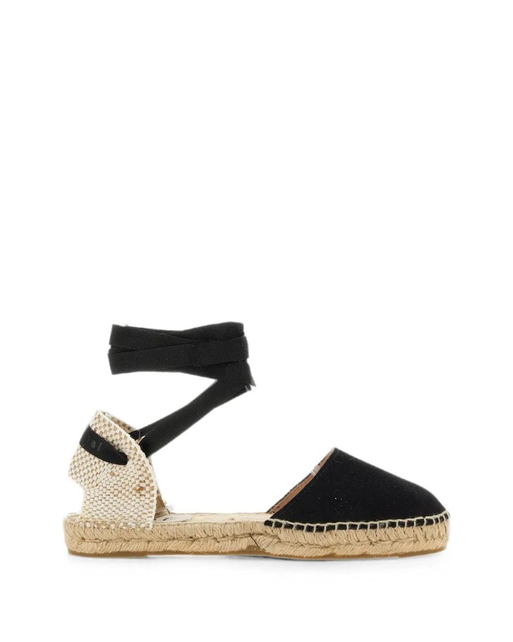 Manebí Black Ankle-Tie Flat Espadrilles