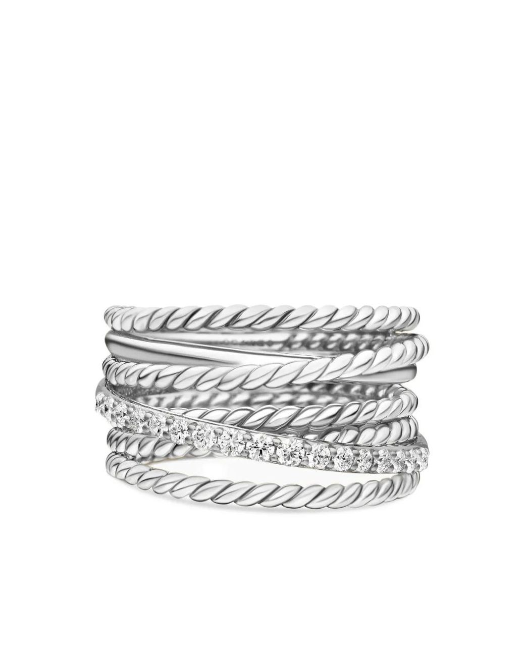 David Yurman White Crossover Ring Aus Sterlingsilber Mit Diamant 12Mm