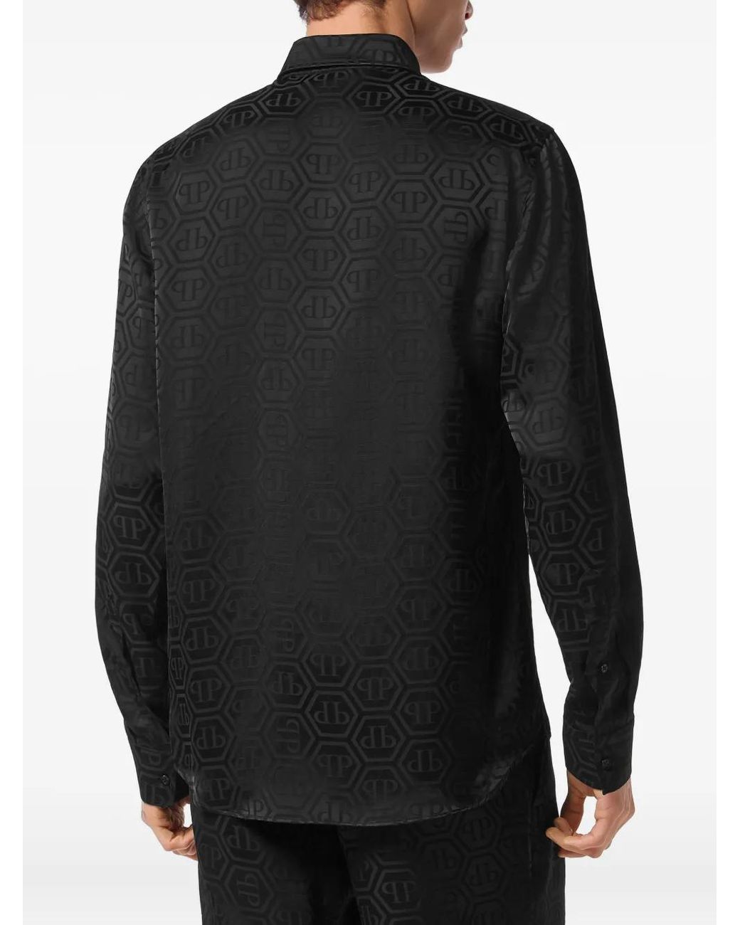 Philipp Plein Black Sugar Daddy Cut Silk Shirt Monogram for men