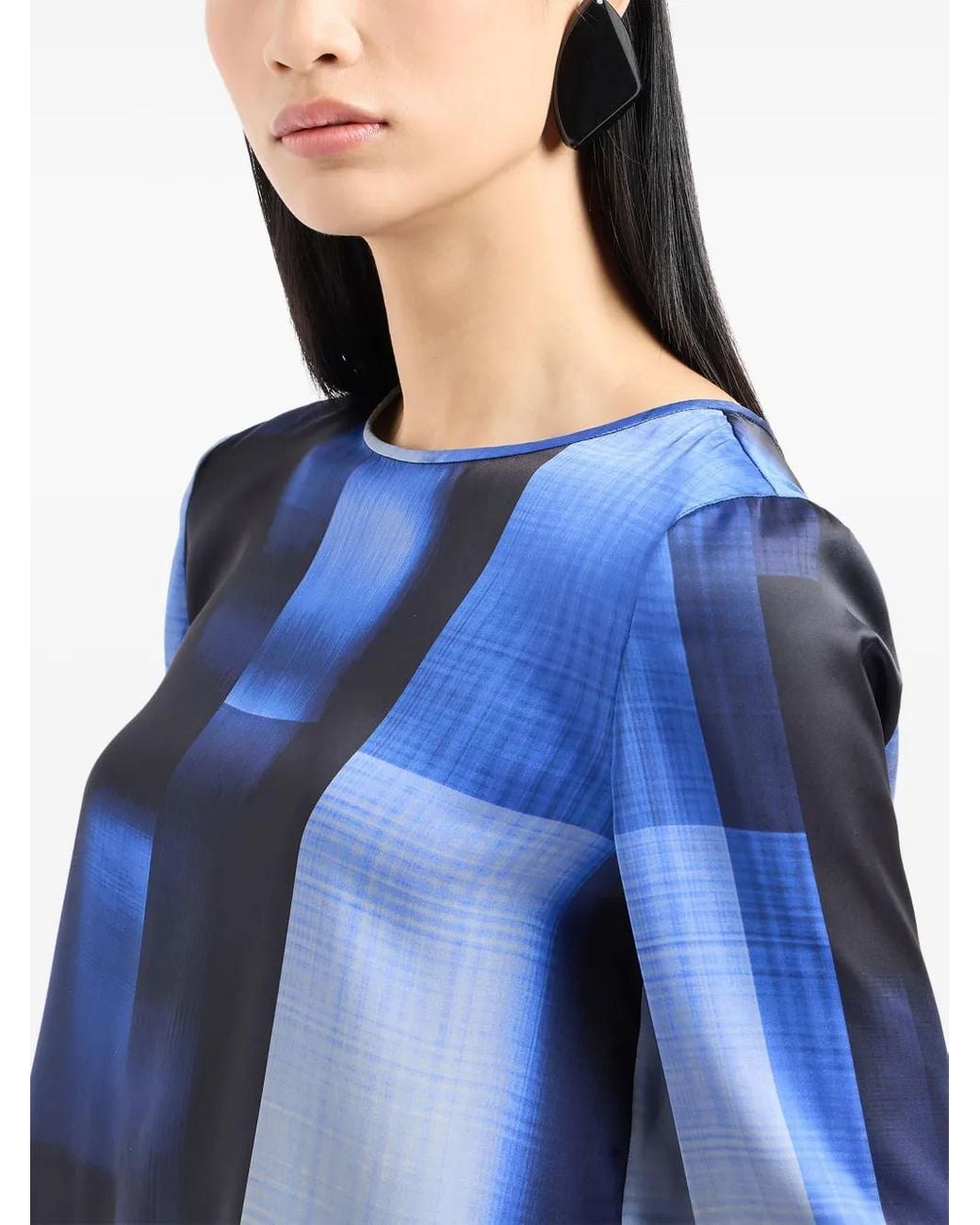 Emporio Armani Blue Colour-Block-Print Keyhole Blouse