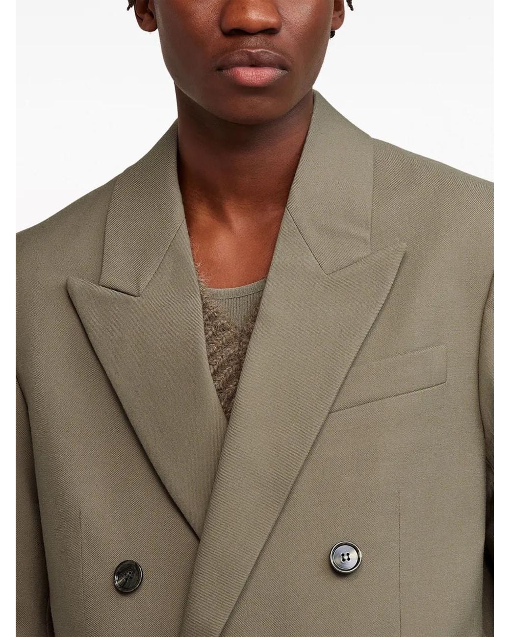 AMI Natural Double-breasted Virgin-wool Blazer for men