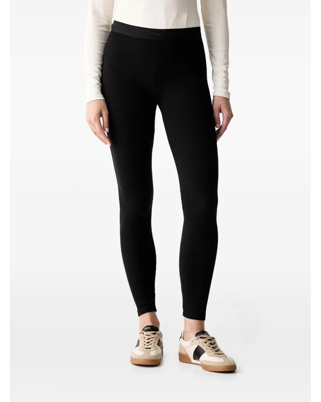 Legging Côtelé À Patch Logo Guess en coloris Black