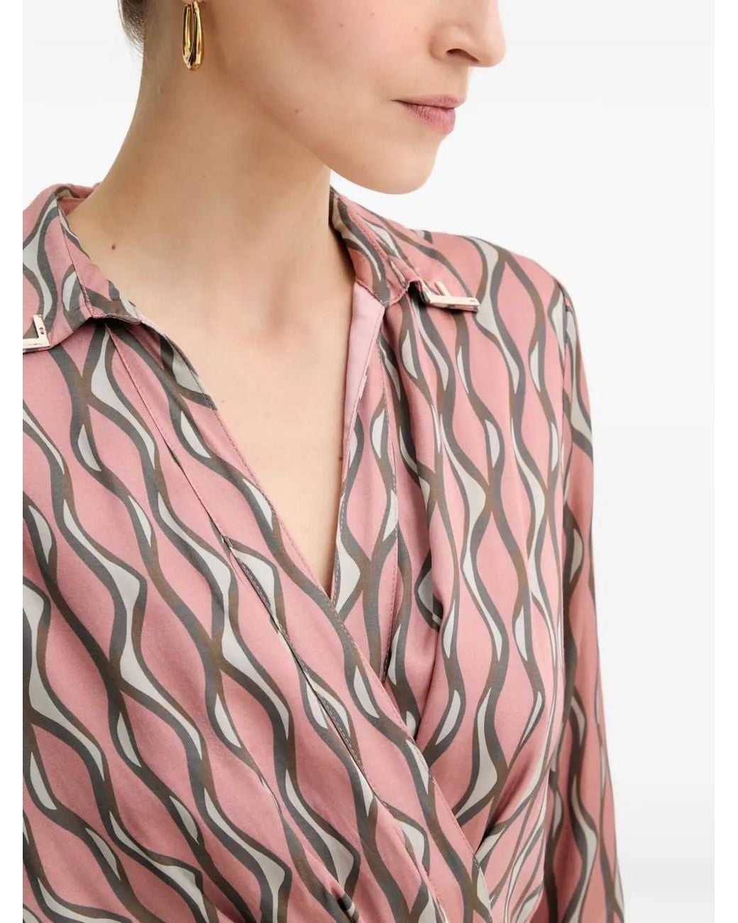 Fracomina Pink Long-Sleeve Patterned Midi Dress