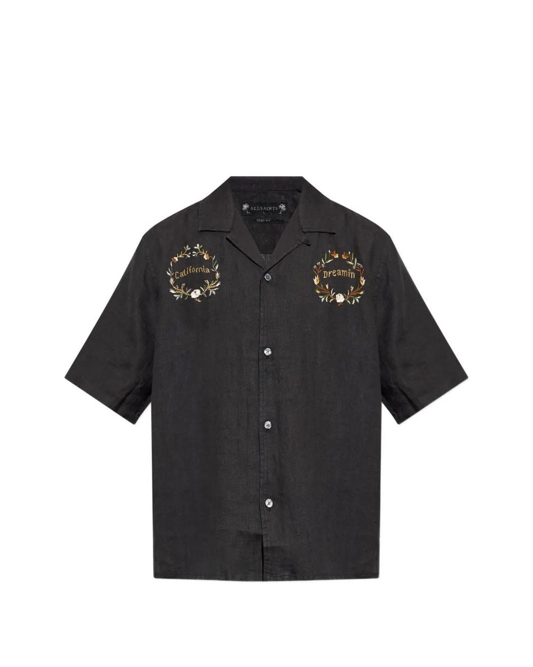 AllSaints Black Klavicle Embroidered Short-Sleeve Shirt for men
