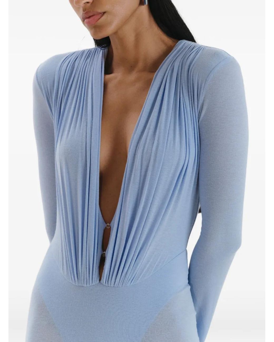 MANURI Blue Suki Long-Sleeve Draped Dress