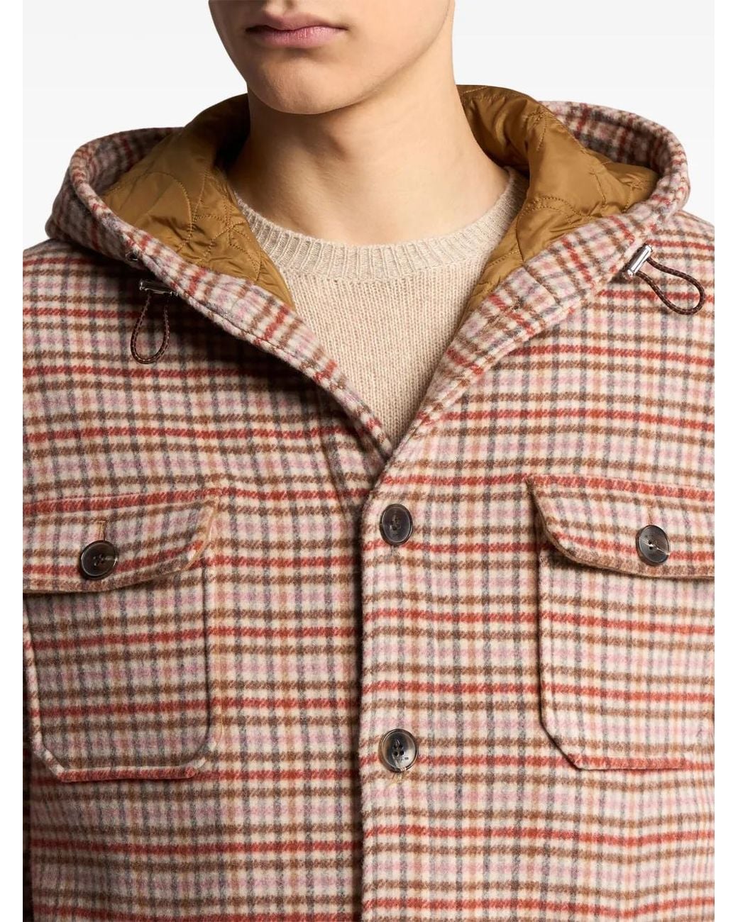 Etro Brown Tartan-Check Hooded Shirt Jacket for men