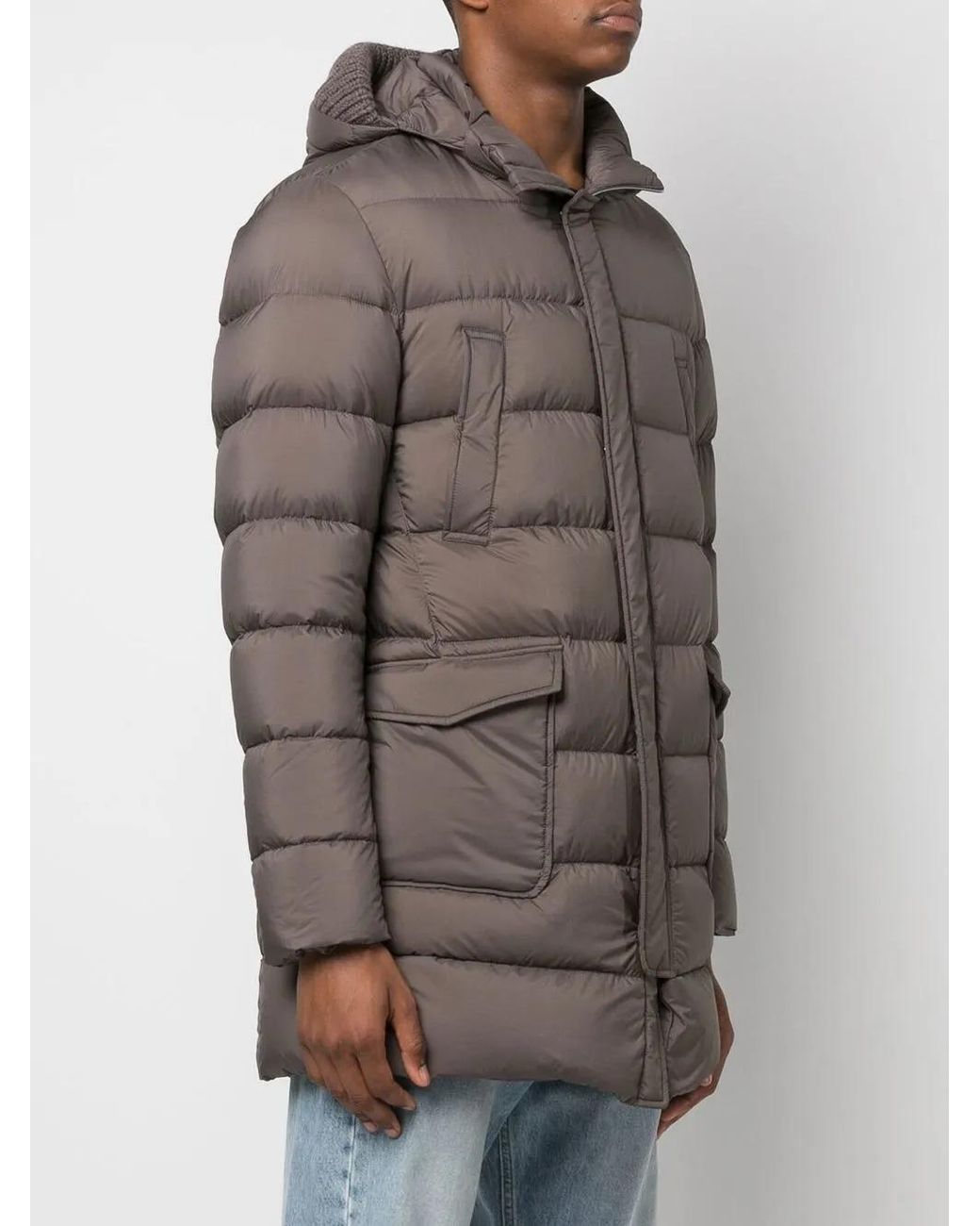 Herno Gray Padded Hooded Down Coat for men