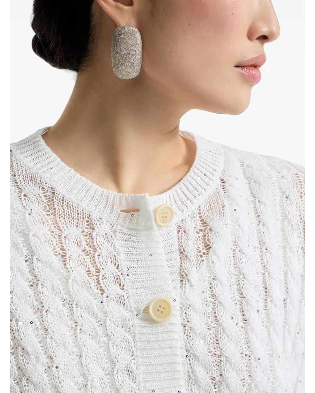 Brunello Cucinelli White Button Cable-knit Cardigan