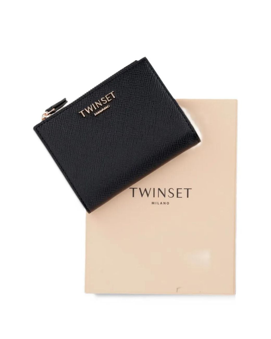 Twinset Black Logo-Lettering Cross-Grain Wallet