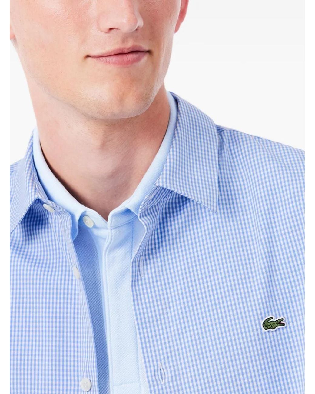 Lacoste Blue Regular-Fit Pinpoint Gingham Shirt for men