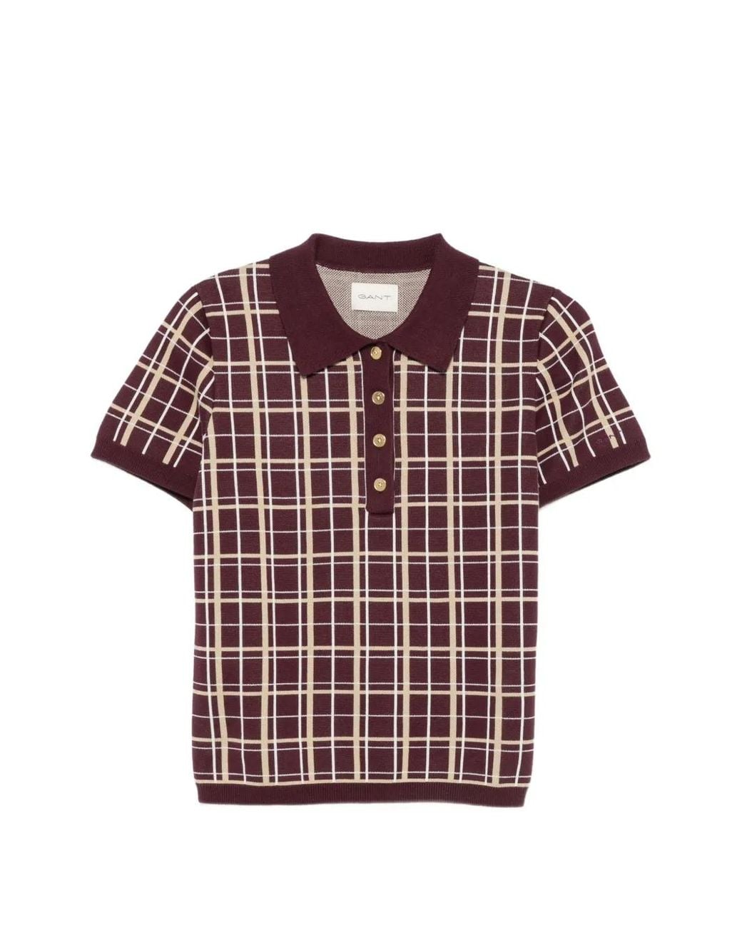 Gant Red Check-Knit Polo Shirt
