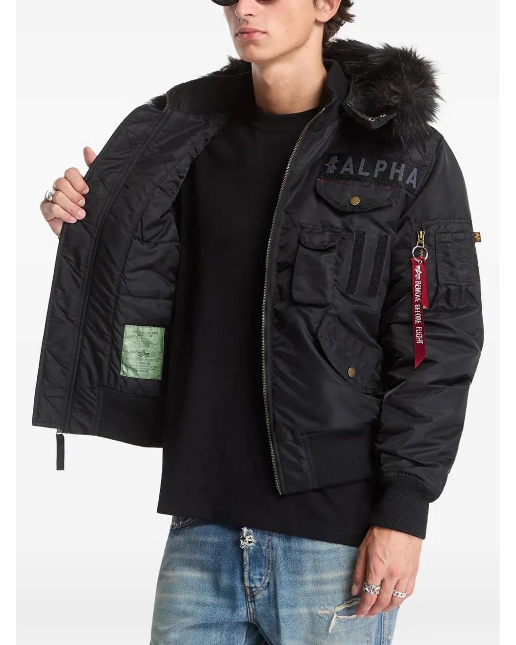 Alpha Industries Black Veste Deflector Bordée De Fourrure Artificielle for men