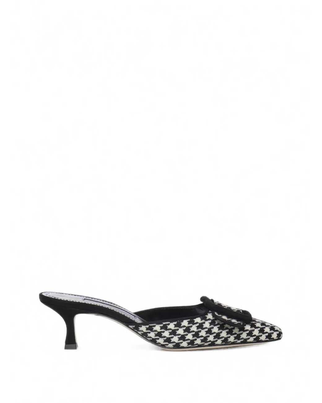 Manolo Blahnik White Maysale Houndstooth Mules