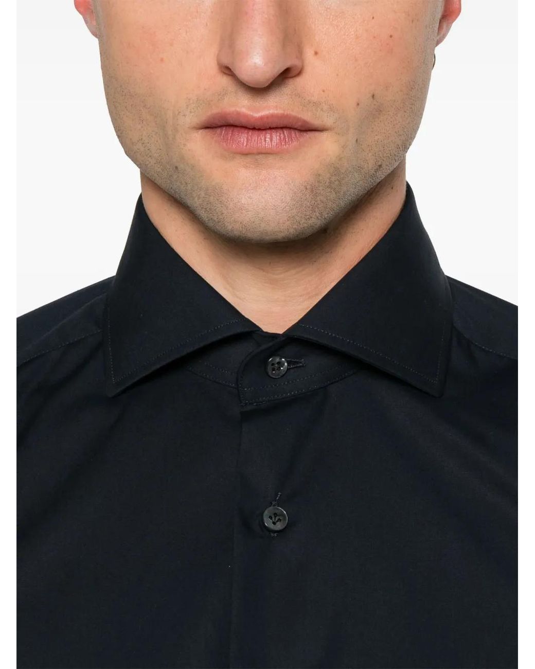 Barba Napoli Blue Spread-Collar Shirt for men