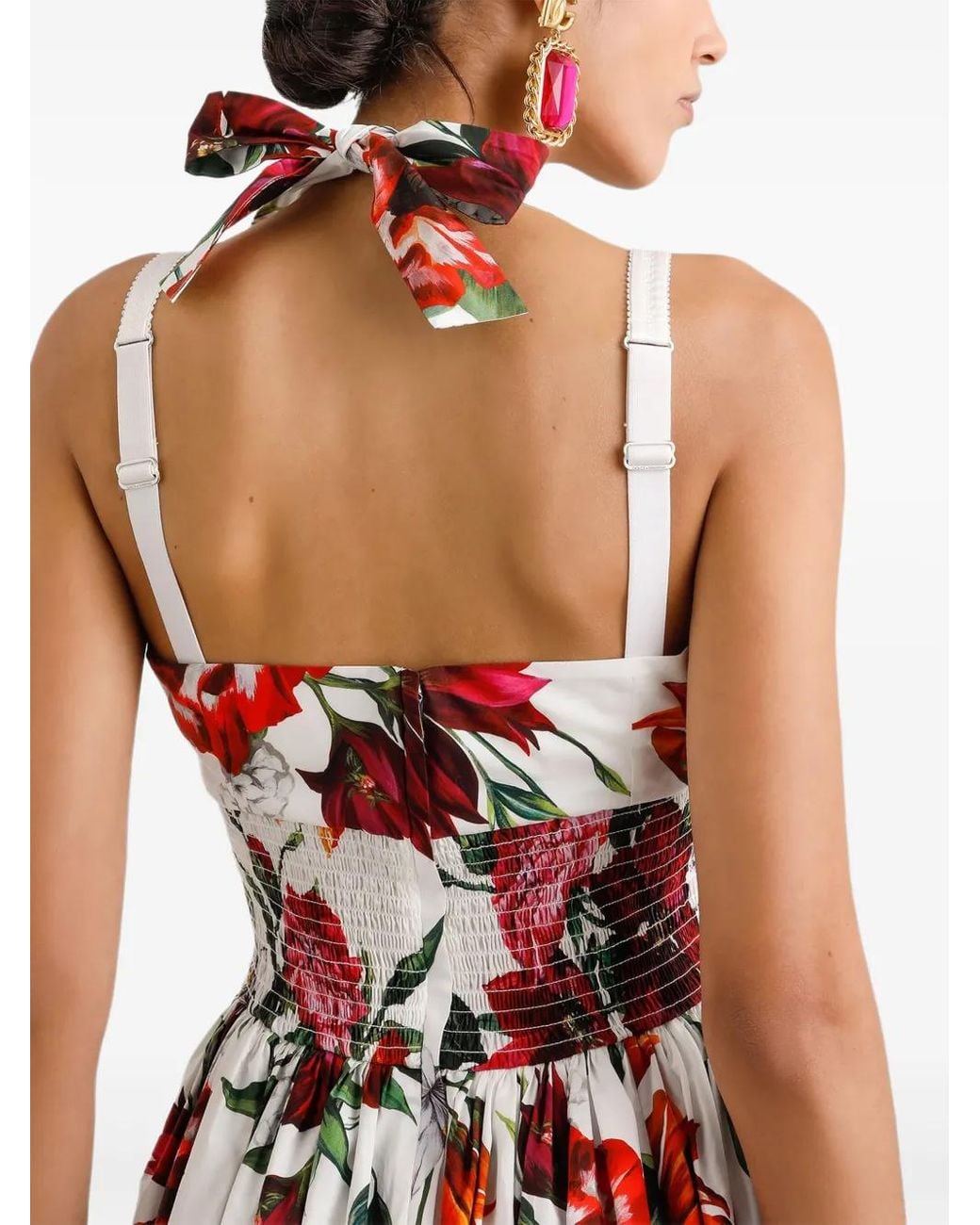 Dolce & Gabbana Red Cotton Floral Mini Dress