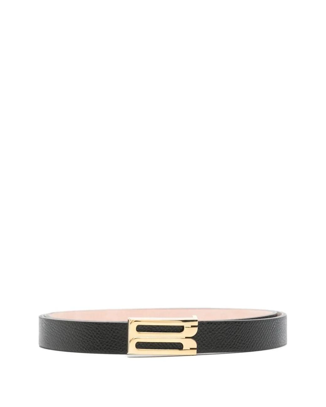 Victoria Beckham White Micro Frame Belt Grained Calfskin Belt With Metal Buckle