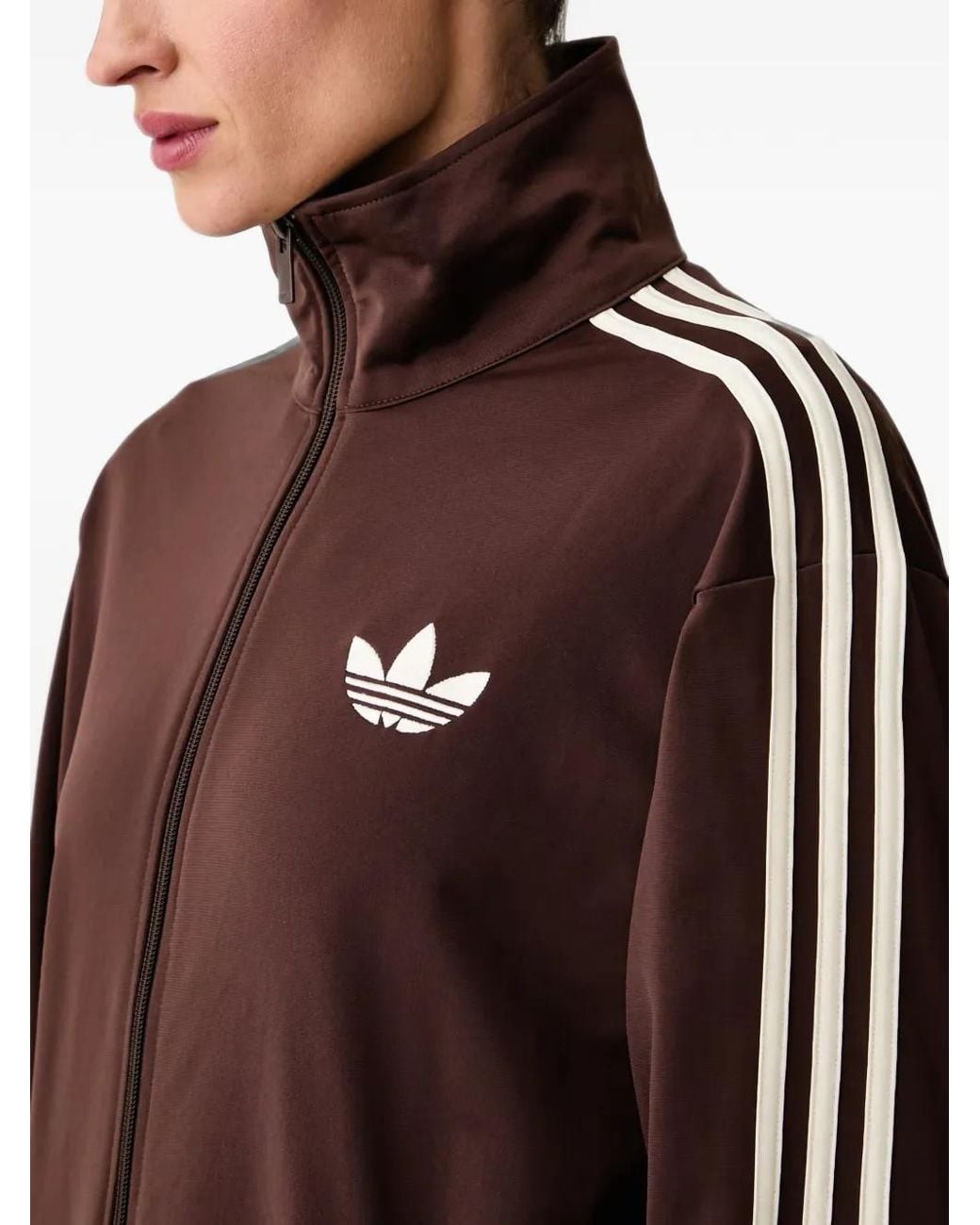 Adidas Brown Logo-Embroidered Striped Zip-Up Sweatshirt