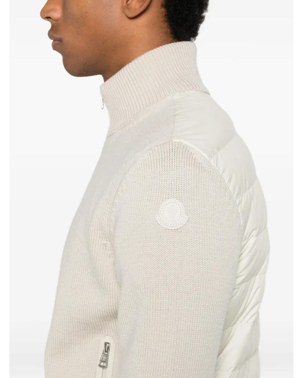 Moncler White Tricot Zip Pockets Cardigan for men