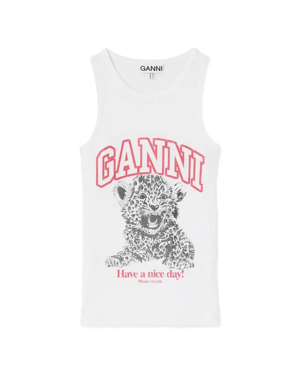 Ganni White Tank Top With Teddy Family