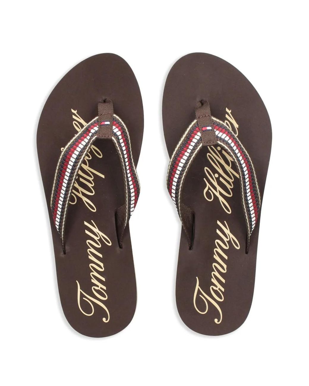 Tommy Hilfiger Brown Signature Tape Flip-Flops
