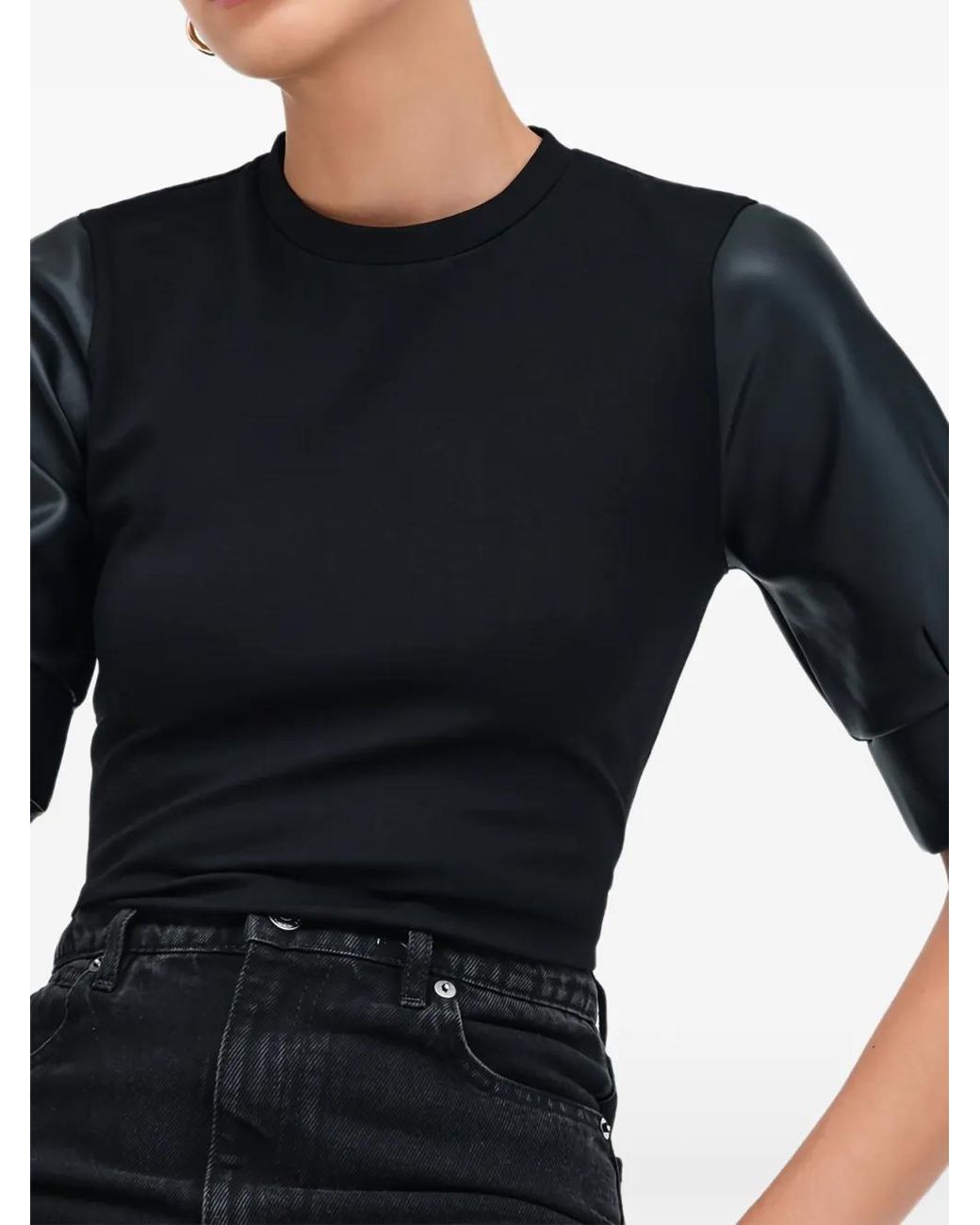 MARCELLA Black Trove Puff-Sleeve Top