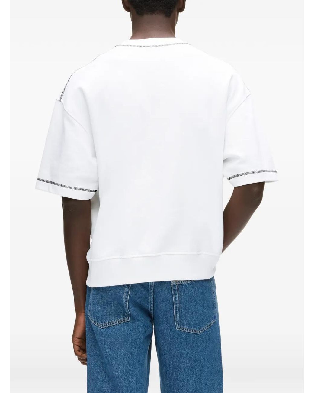 Karl Lagerfeld White Short-Sleeved Contrast Stitch Sweatshirt for men