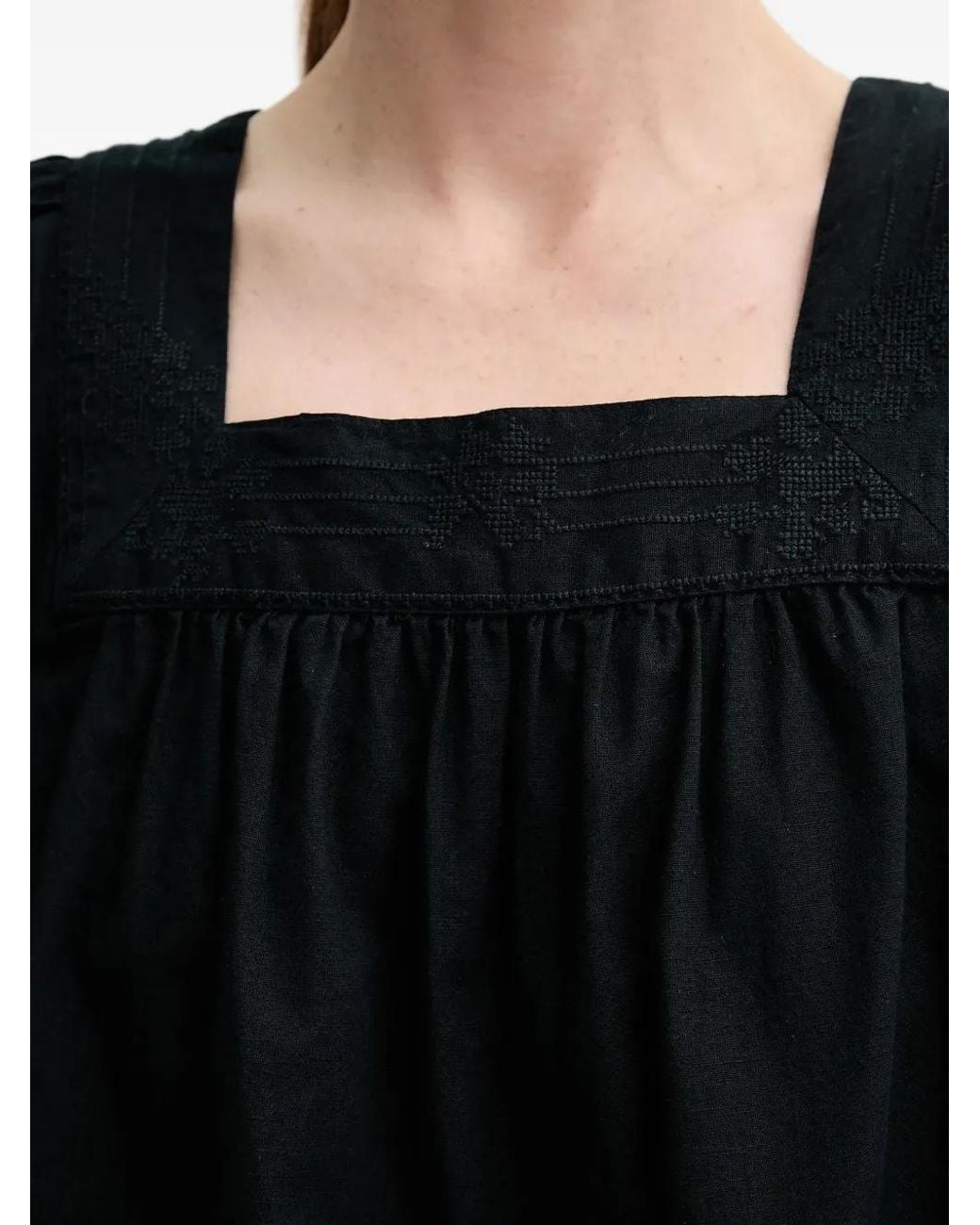 Levi's Black Embroidered Square-Neck Blouse