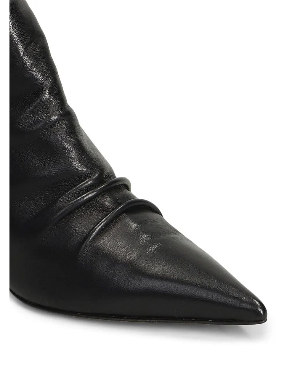 The Seller Black Pointed-Toe Ruched Leather Ankle Boots
