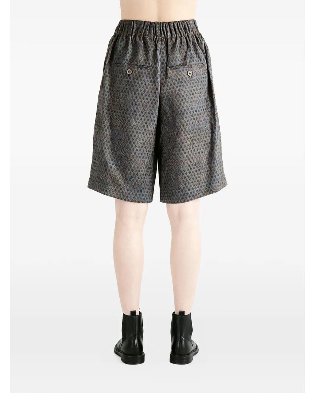 Uma Wang Gray Geometric-Pattern Pleated Shorts