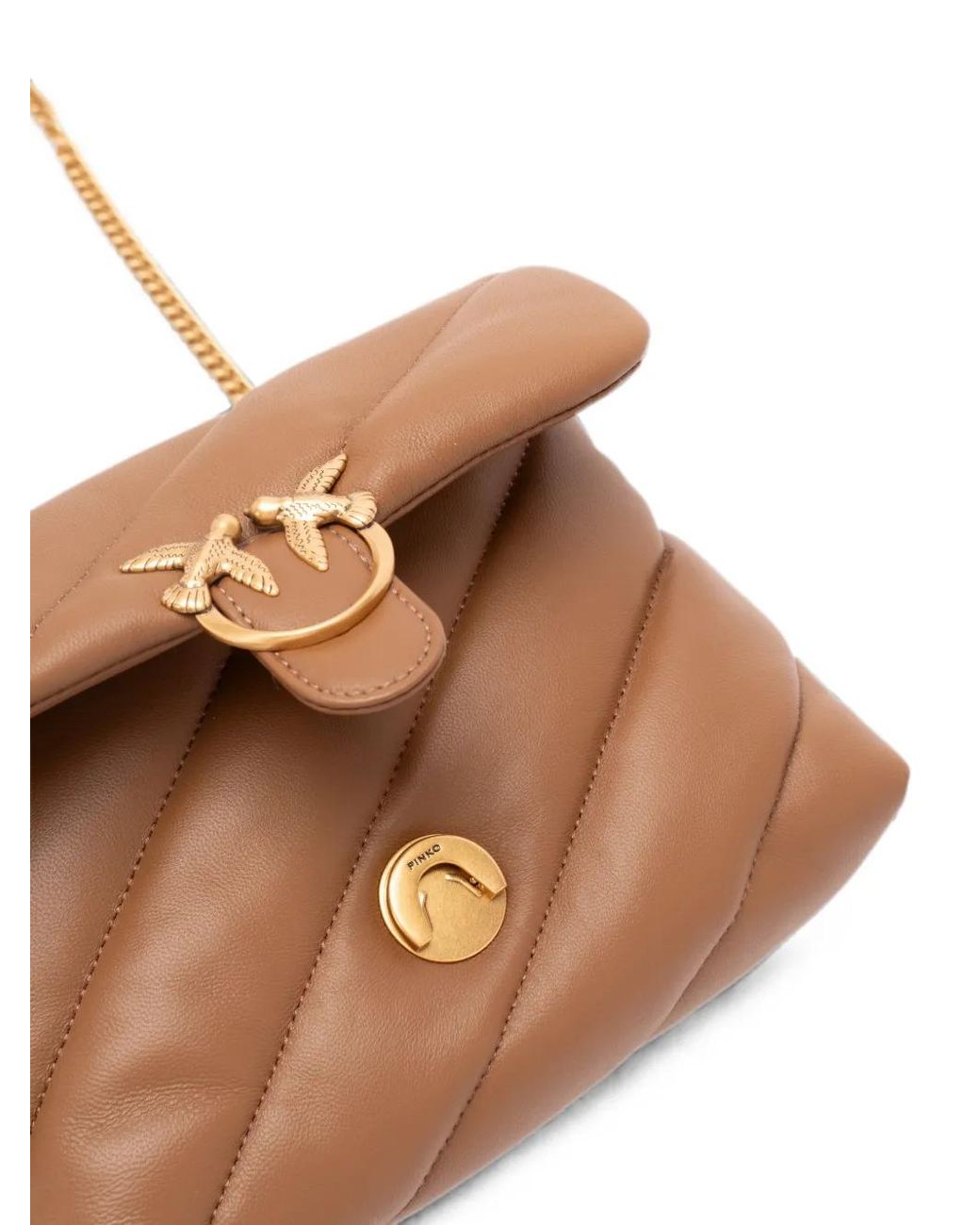 Pinko Brown Love Puff Quilted Crossbody Bag