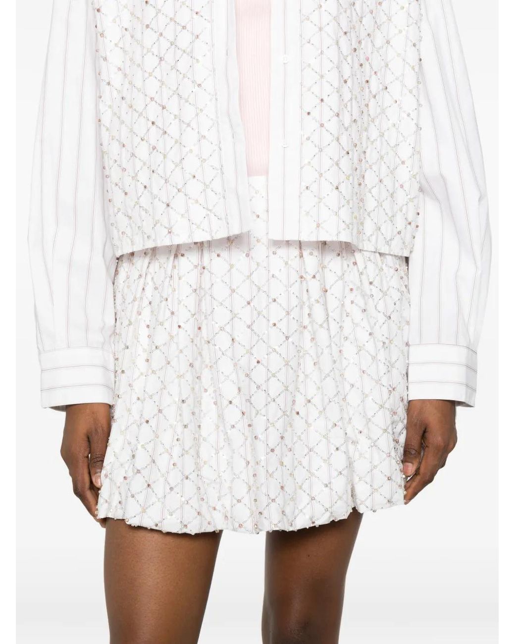 Maje White Beaded Bubble Skirt