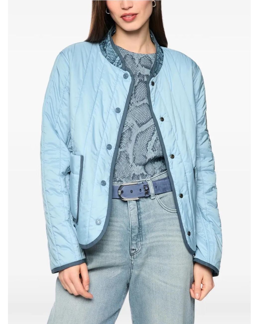 Marc Cain Blue Reversible Quilted Snake-Print Jacket