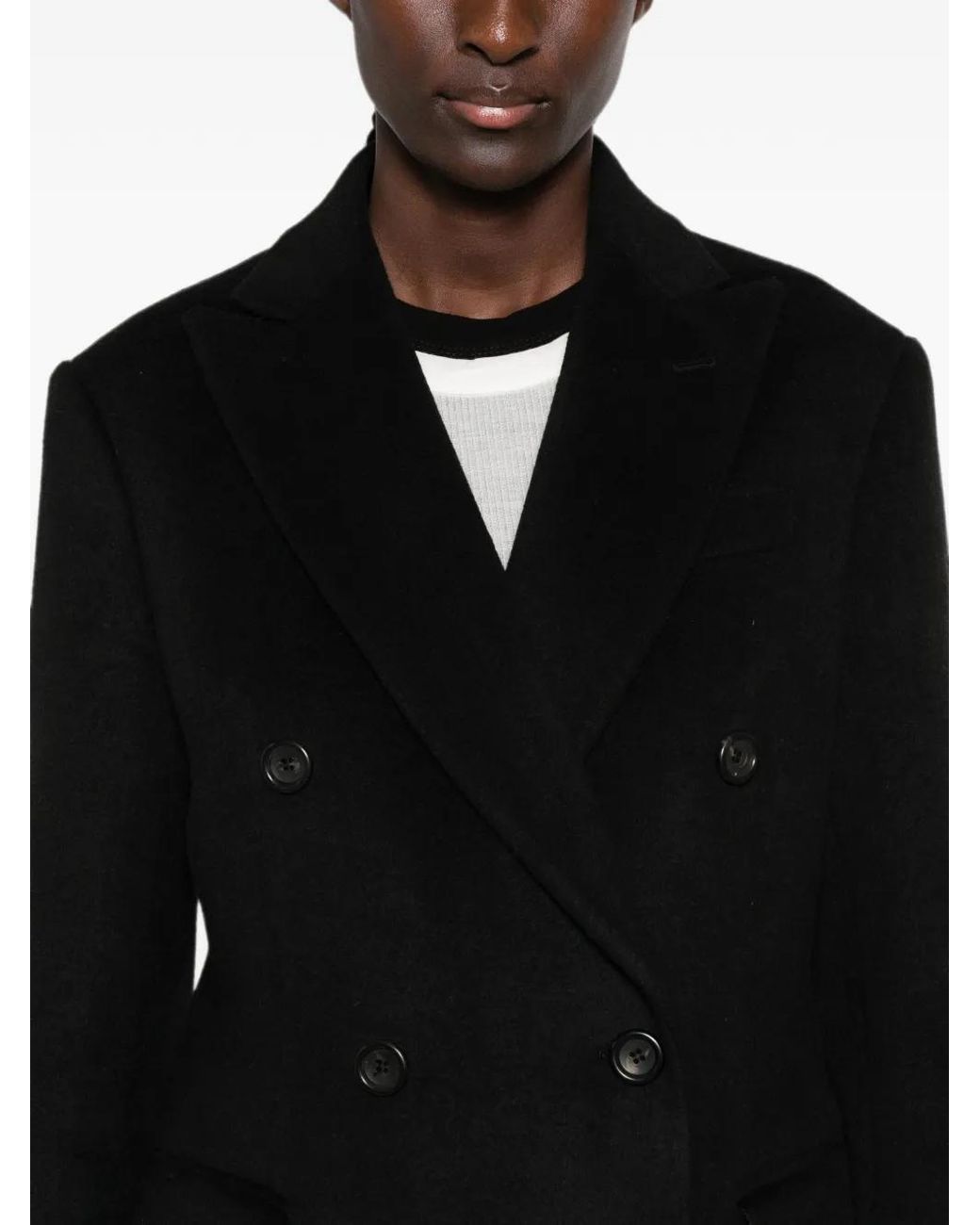Eraldo Black Double-Breasted Peaked-Lapels Coat