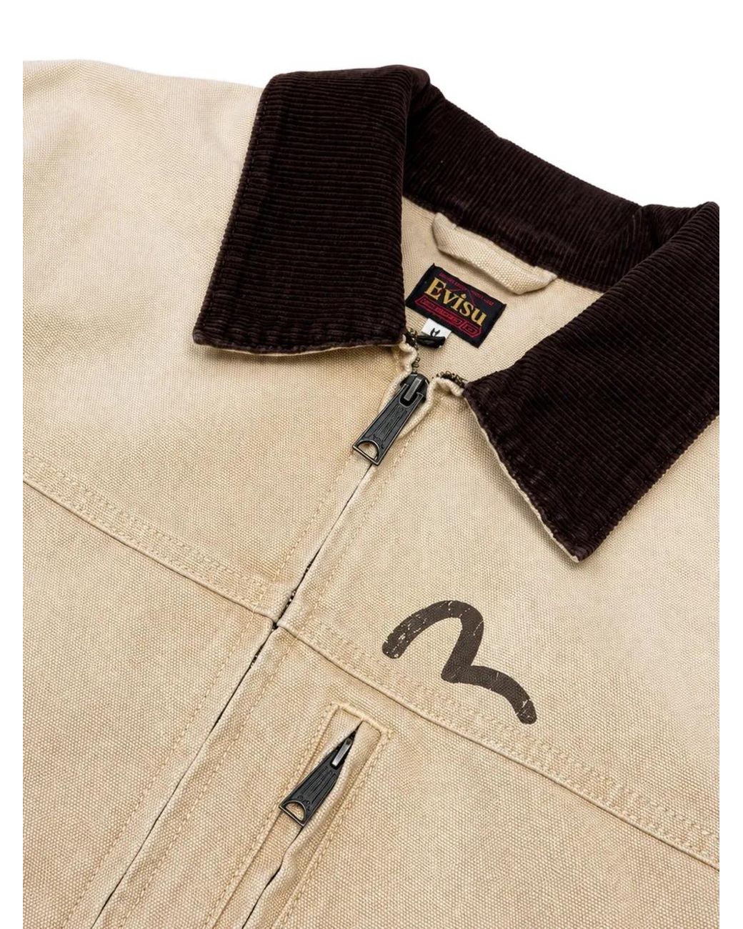 Evisu Natural Logo-Print Canvas Coat for men