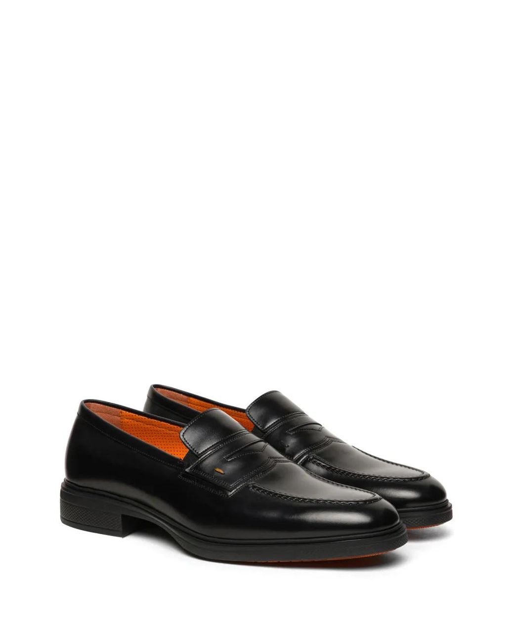 Santoni Black Easy Leather Loafers for men