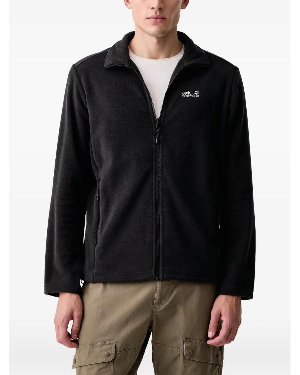 Jack Wolfskin Black Logo-Embroidered Zip-Up Sweater for men