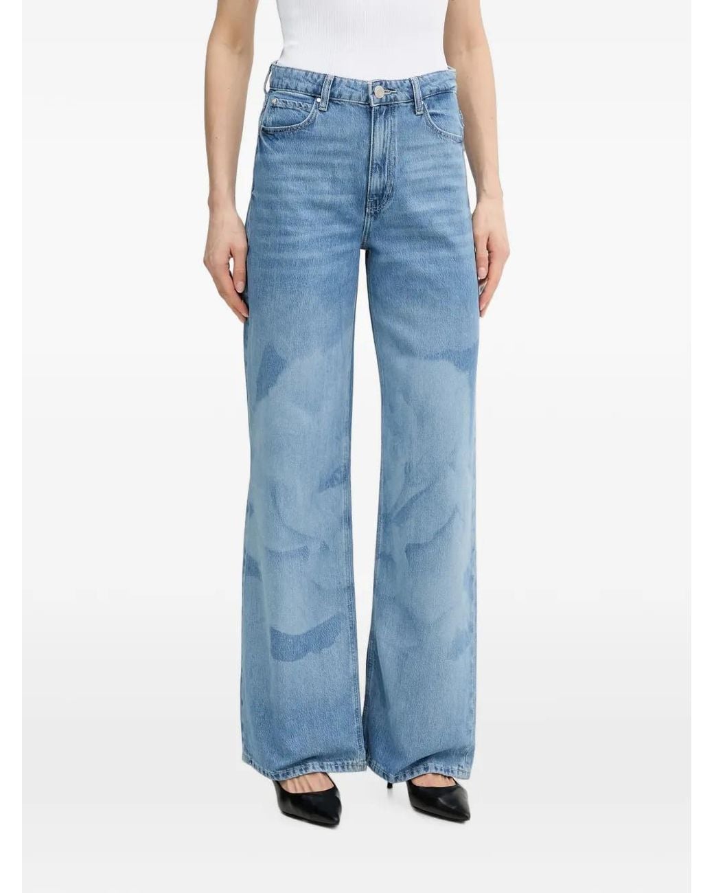 Guess Blue Laser-Print Wide-Leg Jeans