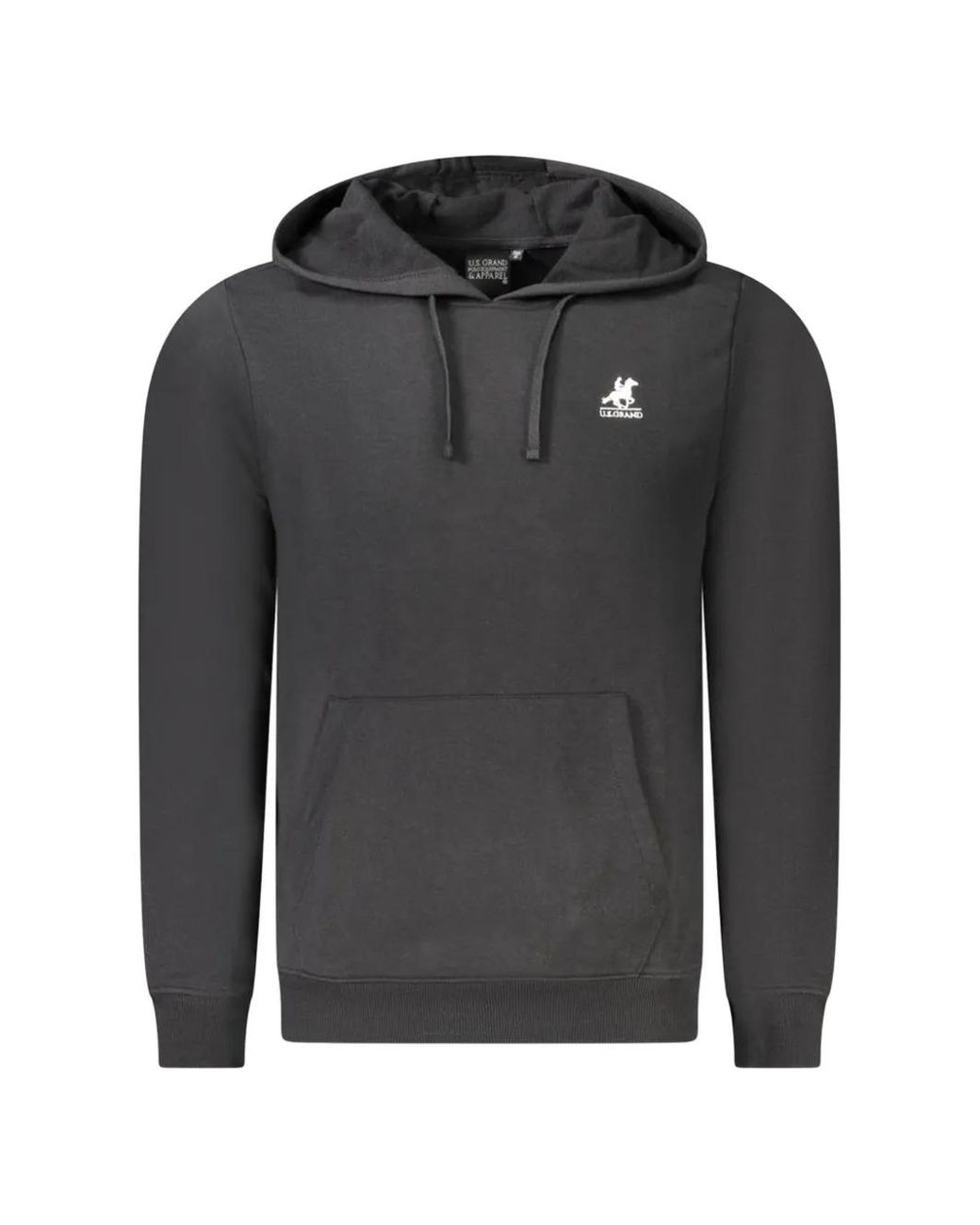 U.S. Grand Black Logo-Patch Pouch-Pocket Hoodie for men