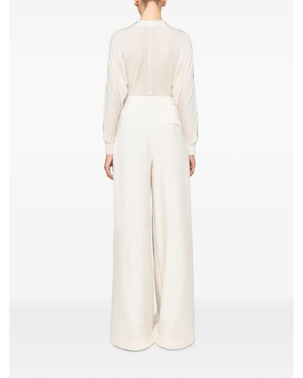Nissa White Tencel And Wool Button-Detail Top