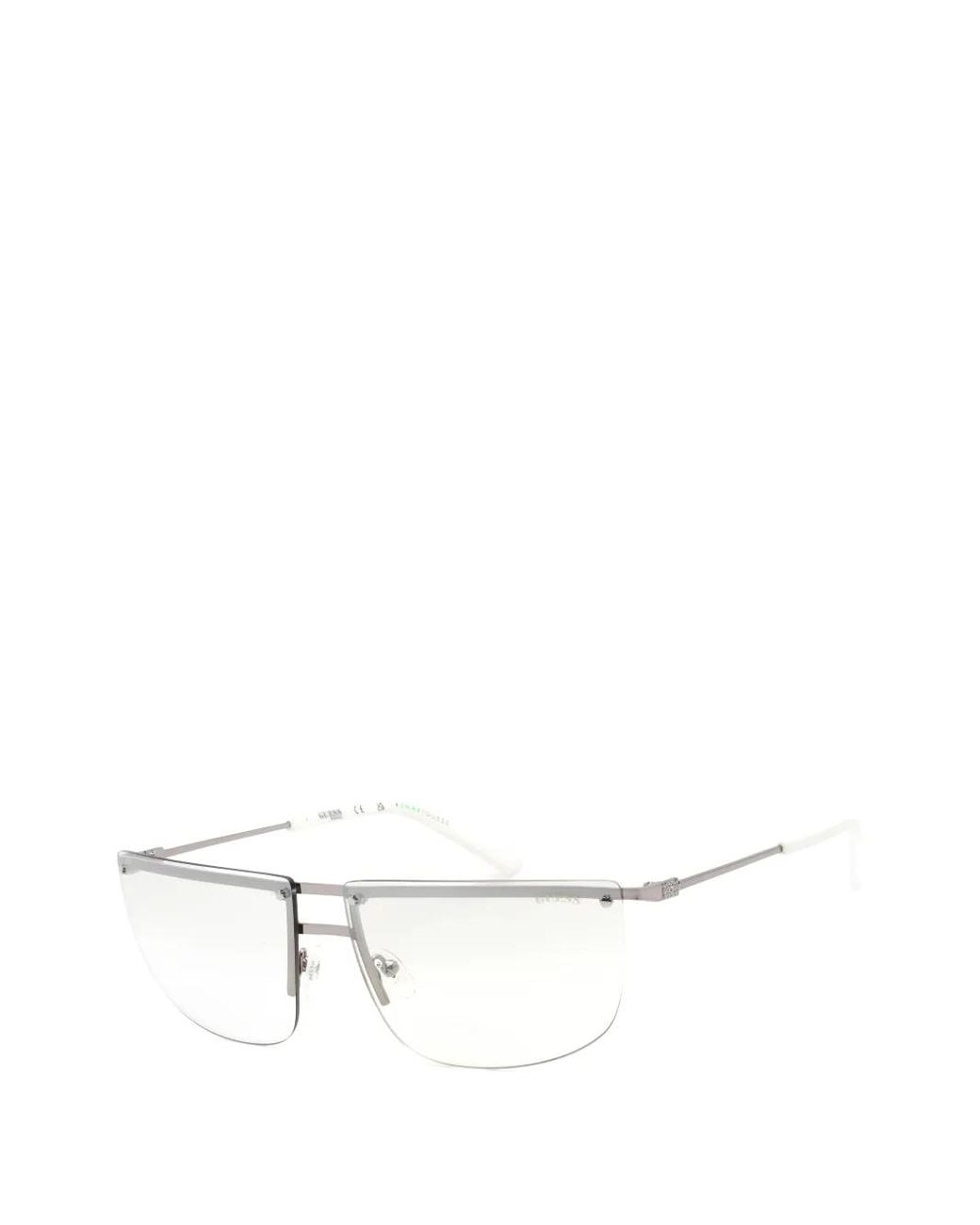 Guess White Rectangle-Frame Metal Sunglasses for men