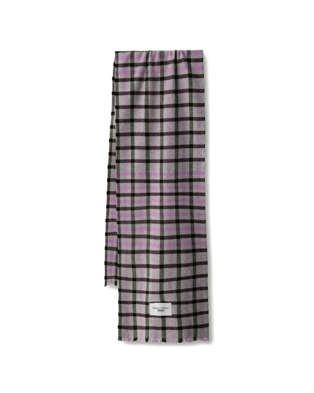 Marc O' Polo White Check-Pattern Frayed Wool Scarf